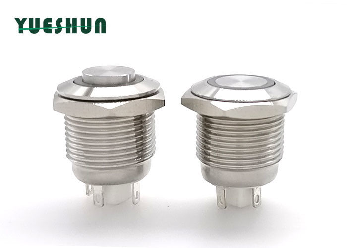 LED Illuminated Stainless Steel Push Button , 16mm Push Button Reset Switch